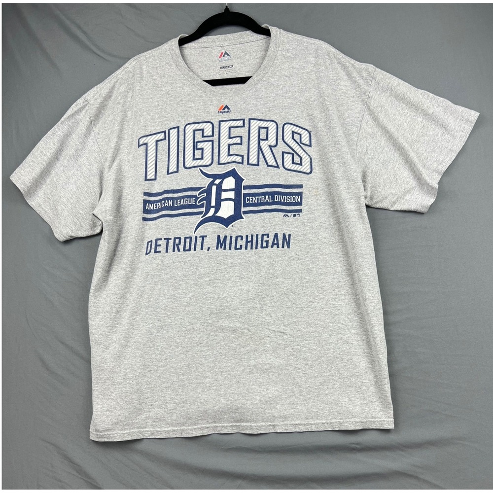 Detroit Tigers Majestic Men 2XL Graphic T-Shirt Gray AL Central Division Good